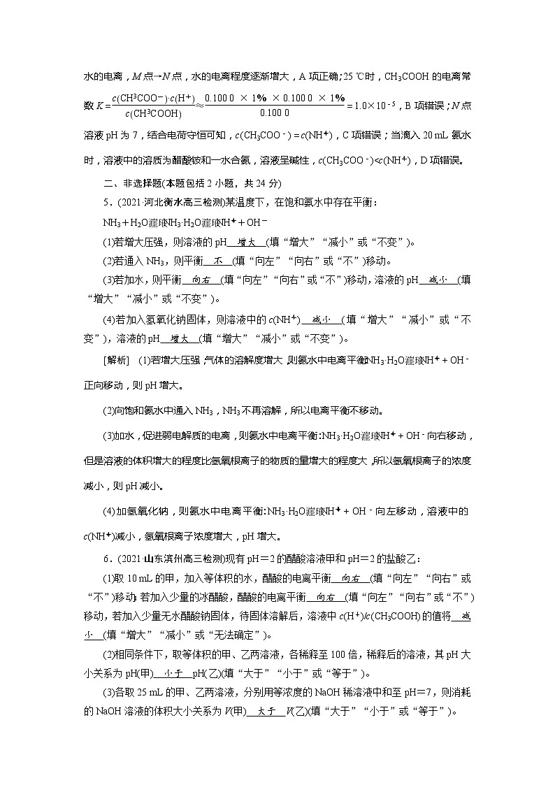 2022届高考化学（人教版）一轮总复习练习：第21讲　弱电解质的电离平衡 Word版含解析第3页