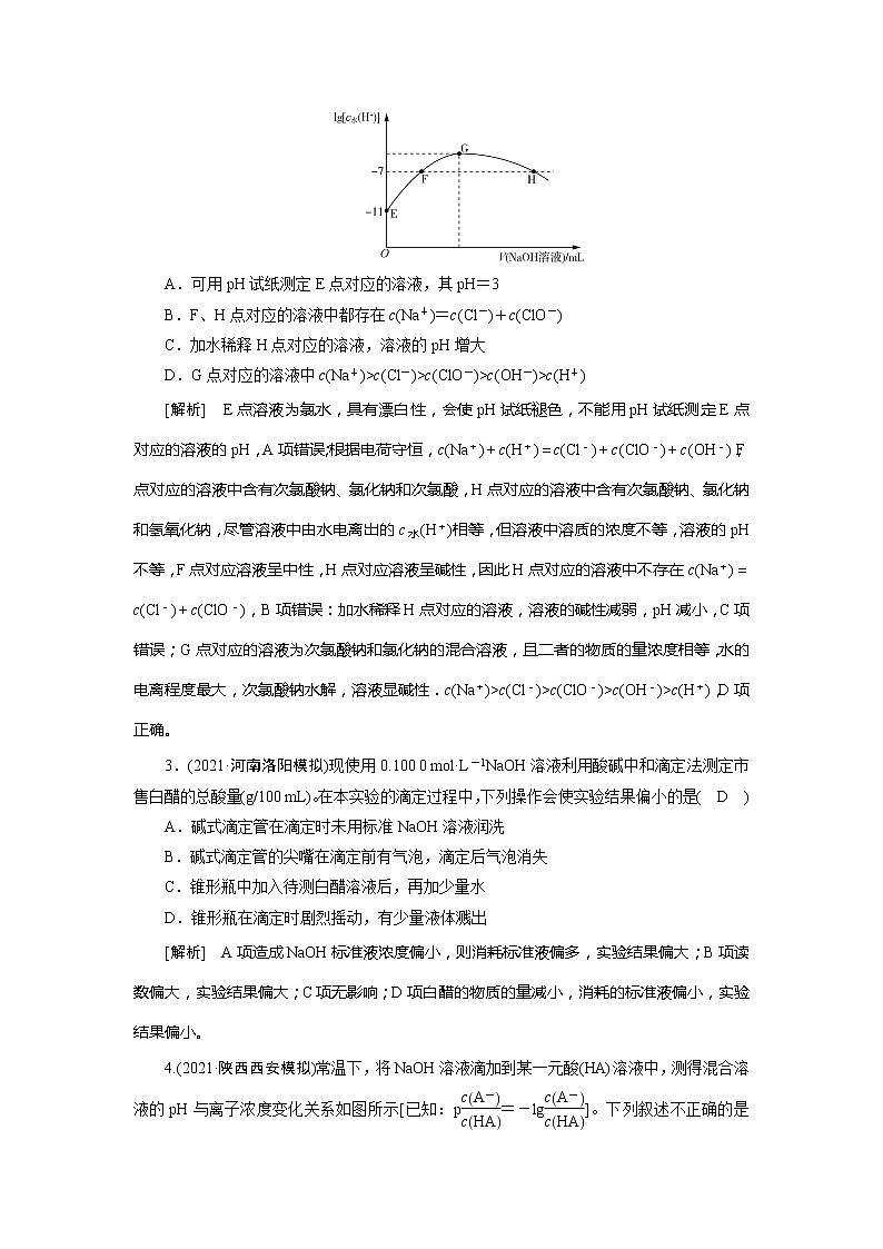 2022届高考化学（人教版）一轮总复习练习：第22讲　水的电离和溶液的酸碱性 Word版含解析02