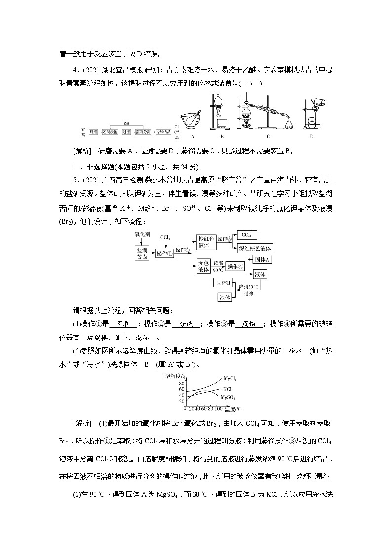 2022届高考化学（人教版）一轮总复习练习：第28讲　物质的检验、分离和提纯 Word版含解析03