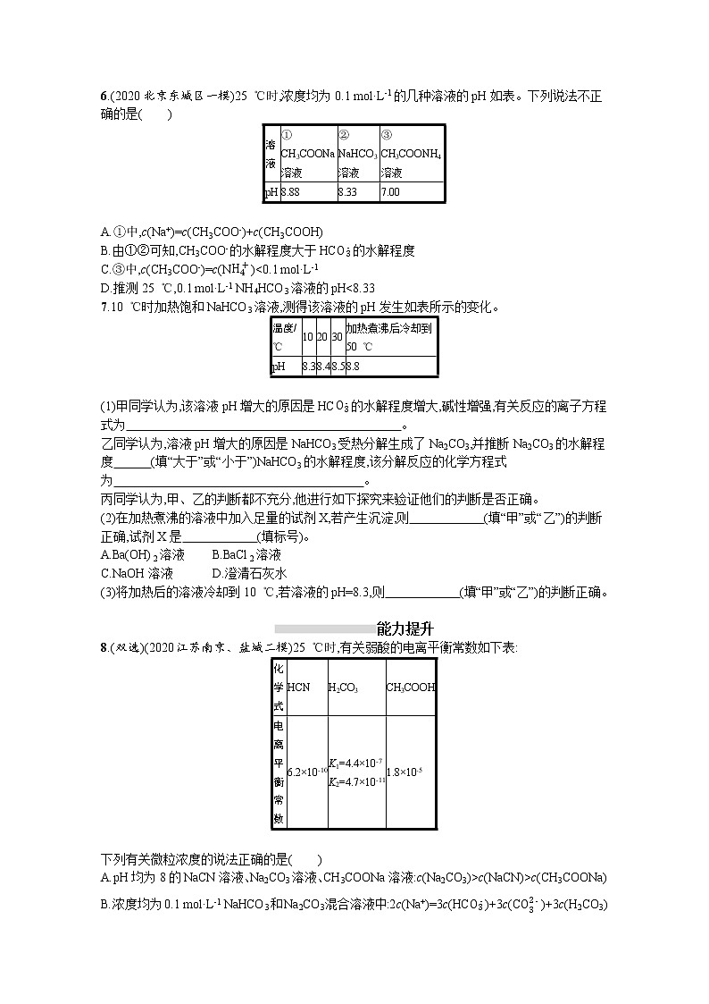 2022届高考新教材化学人教版一轮复习课时练25　盐类的水解02