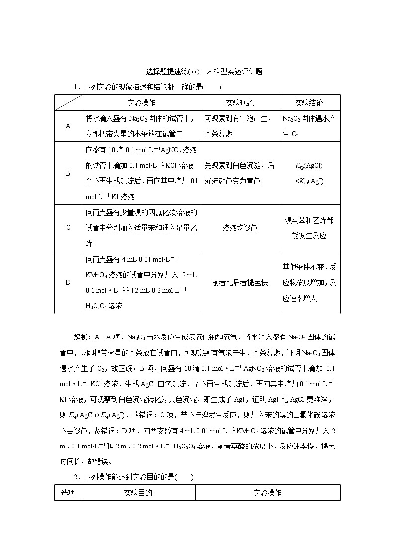 选择题提速练(八)　表格型实验评价题第1页