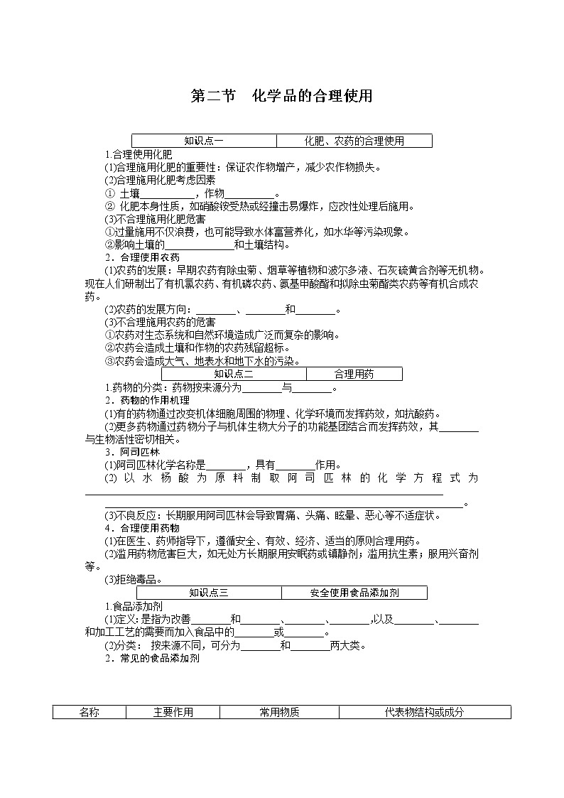 2020-2021学年高中化学新人教版必修第二册 第8章第2节化学品的合理使用学案2第1页