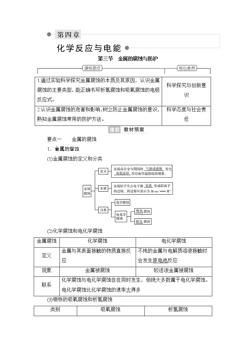 人教版 (2019) 选择性必修1 第四章 第三节　金属的腐蚀与防护学案01