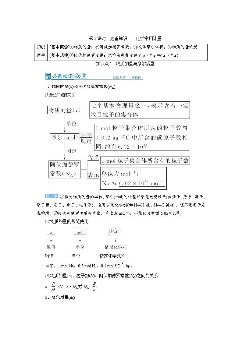 2022高考化学一轮复习教案：第1章 第1讲 化学常用计量01