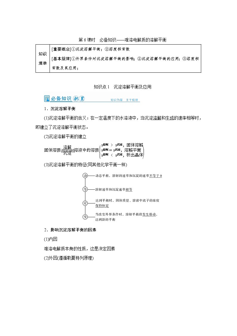 2022高考化学一轮复习教案：第8章 第6讲 难溶电解质的溶解平衡第1页