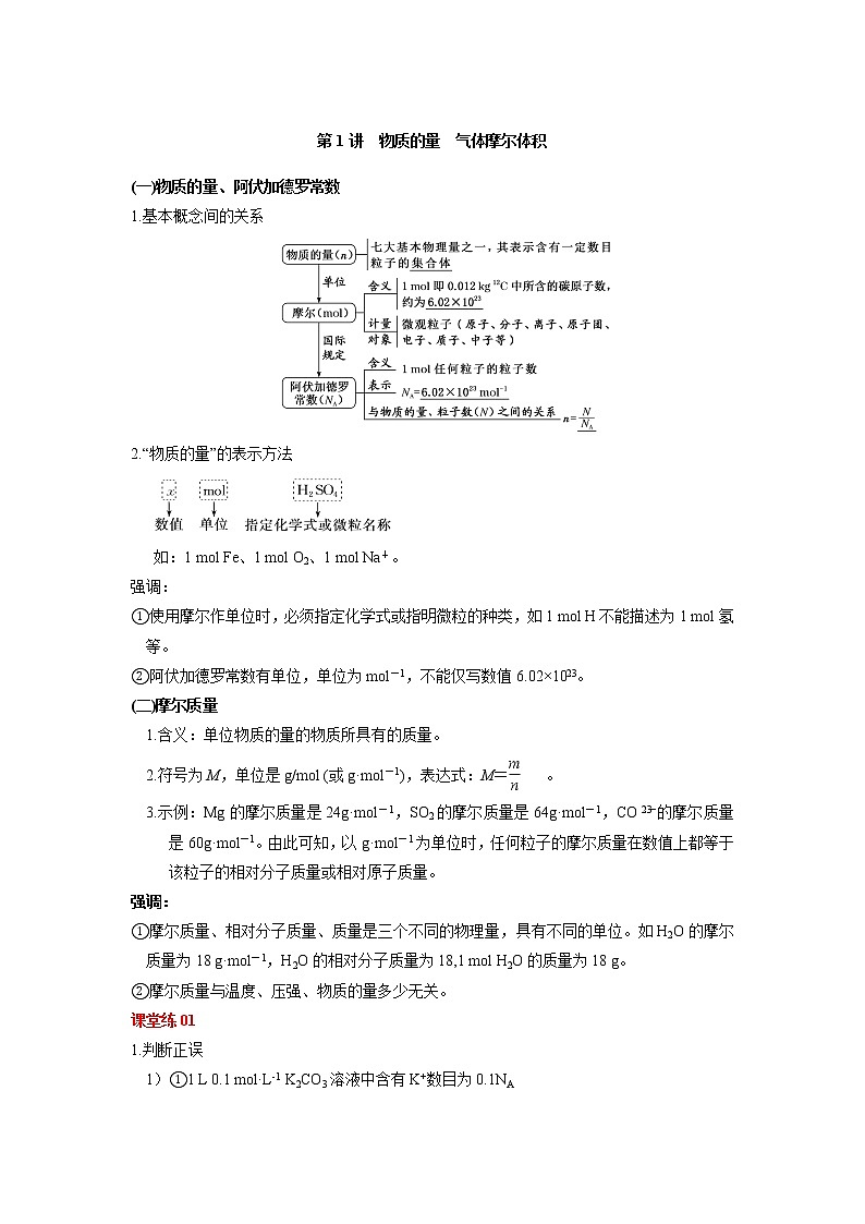 第01讲　物质的量　气体摩尔体积（讲义）-2022年高考化学一轮复习必做提升讲义（夯基础·再突破）学案01
