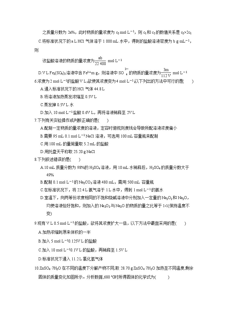 第02讲   一定物质的量浓度的溶液及其配制（强化训练）-2022年高考化学一轮复习必做提升讲义（夯基础·再突破）学案02