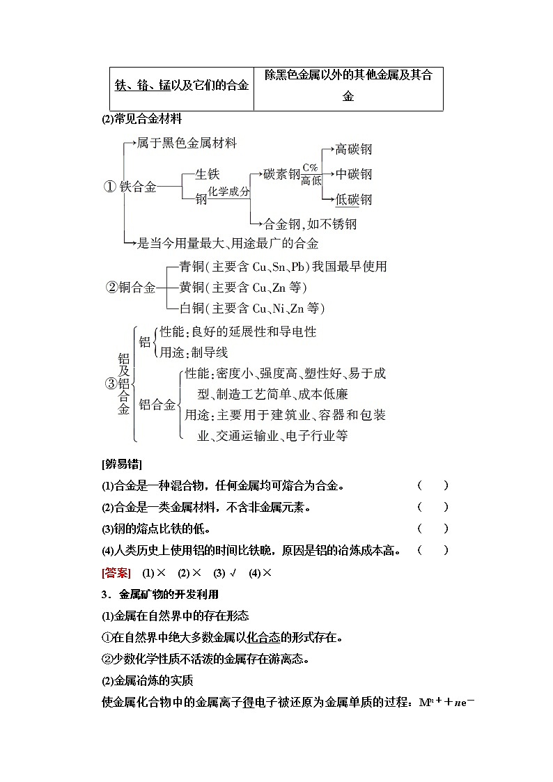 2022届高考统考化学人教版一轮复习教师用书：第1部分 第3章 第4节　金属材料　铜与常见过渡金属教案第2页