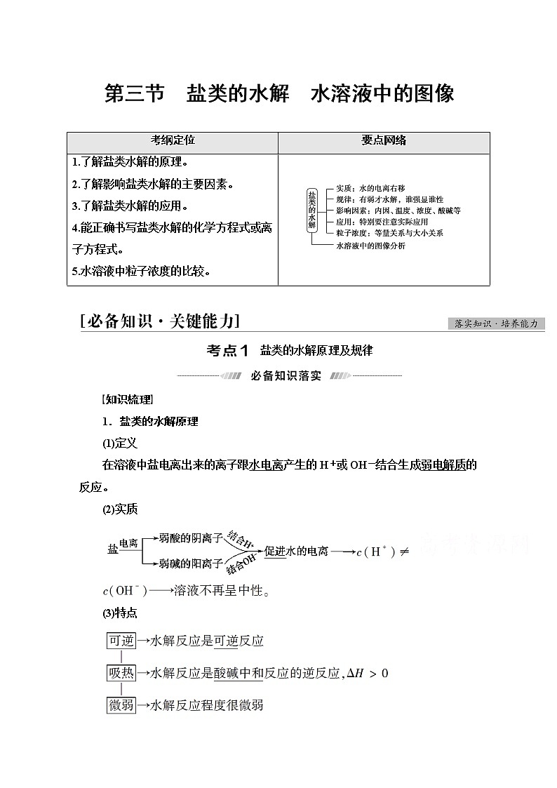 2022届高考统考化学人教版一轮复习教师用书：第1部分 第8章 第3节　盐类的水解　水溶液中的图像教案第1页