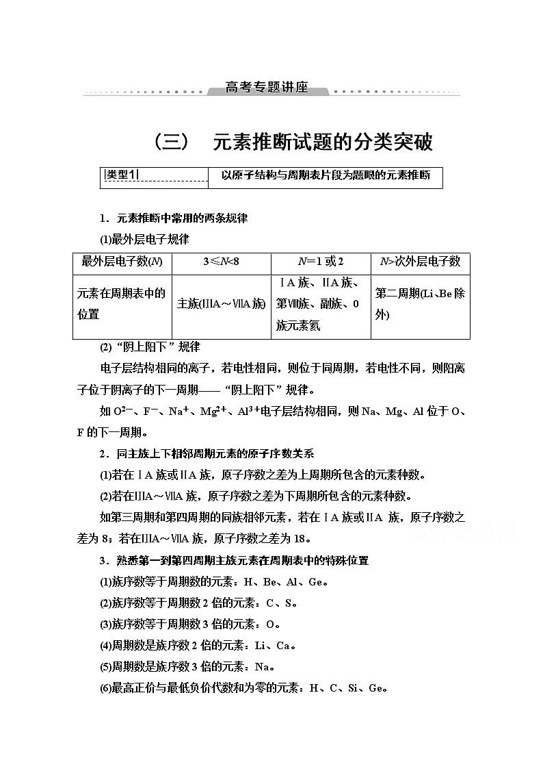 2022届高考统考化学人教版一轮复习教师用书：第1部分 高考专题讲座 3　元素推断试题的分类突破教案第1页