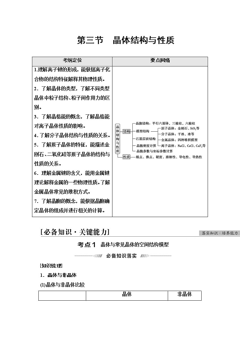 2022届高考统考化学人教版一轮复习教师用书：第2部分 第11章 第3节　晶体结构与性质教案第1页