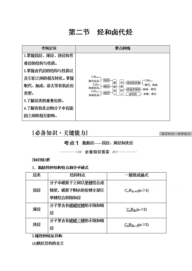2022届高考统考化学人教版一轮复习教师用书：第2部分 第12章 第2节　烃和卤代烃教案第1页