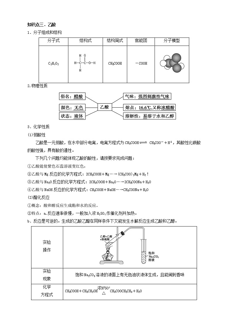 人教版高中化学必修二第9讲：生活中两种常见的有机物学案03