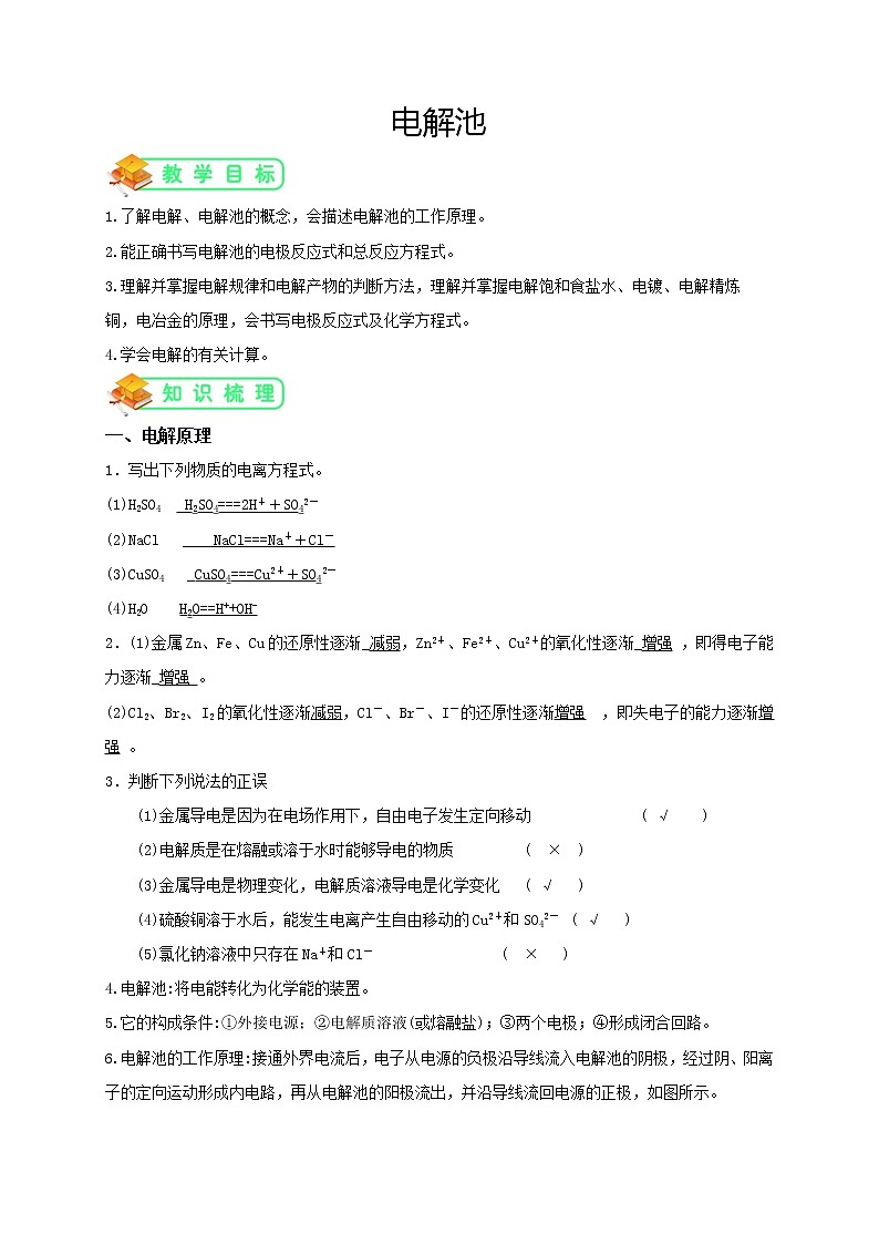 人教版高中化学选修4第14讲：电解池学案01