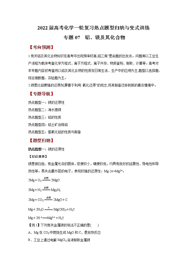 专题07 铝、镁及其化合物（热点讲义）-2022年高三毕业班化学常考点归纳与变式演练01