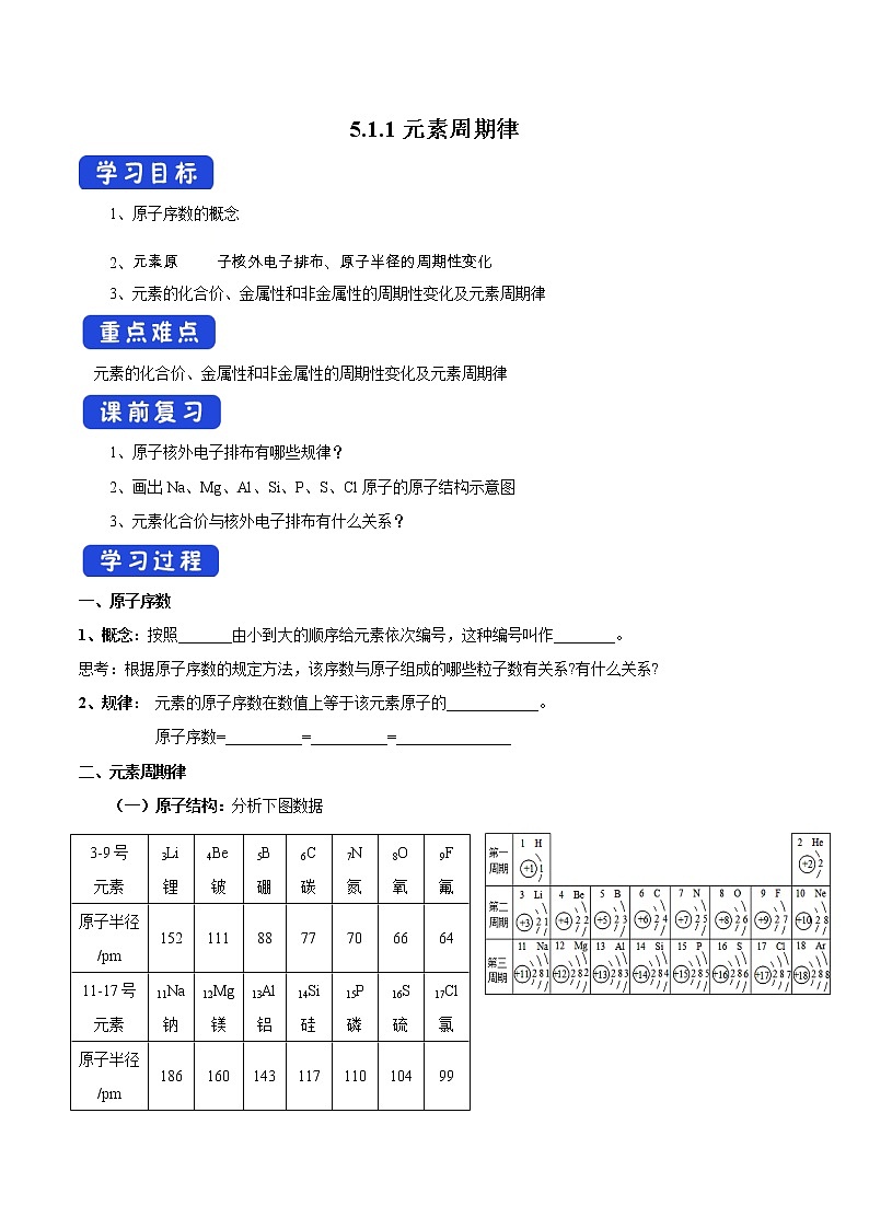 5.1.1 元素周期律学案（1）-苏教版高中化学必修第一册01