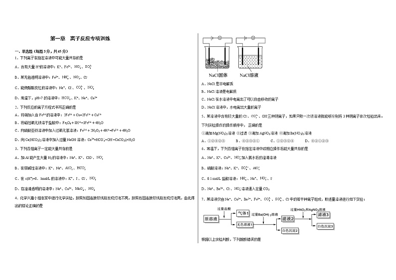第一章 离子反应专项复习题-2021年高一上学期化学（2019人教版必修一）教案第1页