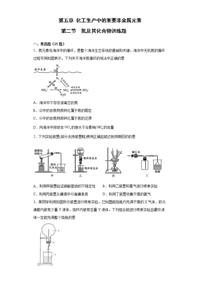 第五章第二节 氮及其化合物训练题2021-2022学年高一化学人教版（2019）必修第二册第1页