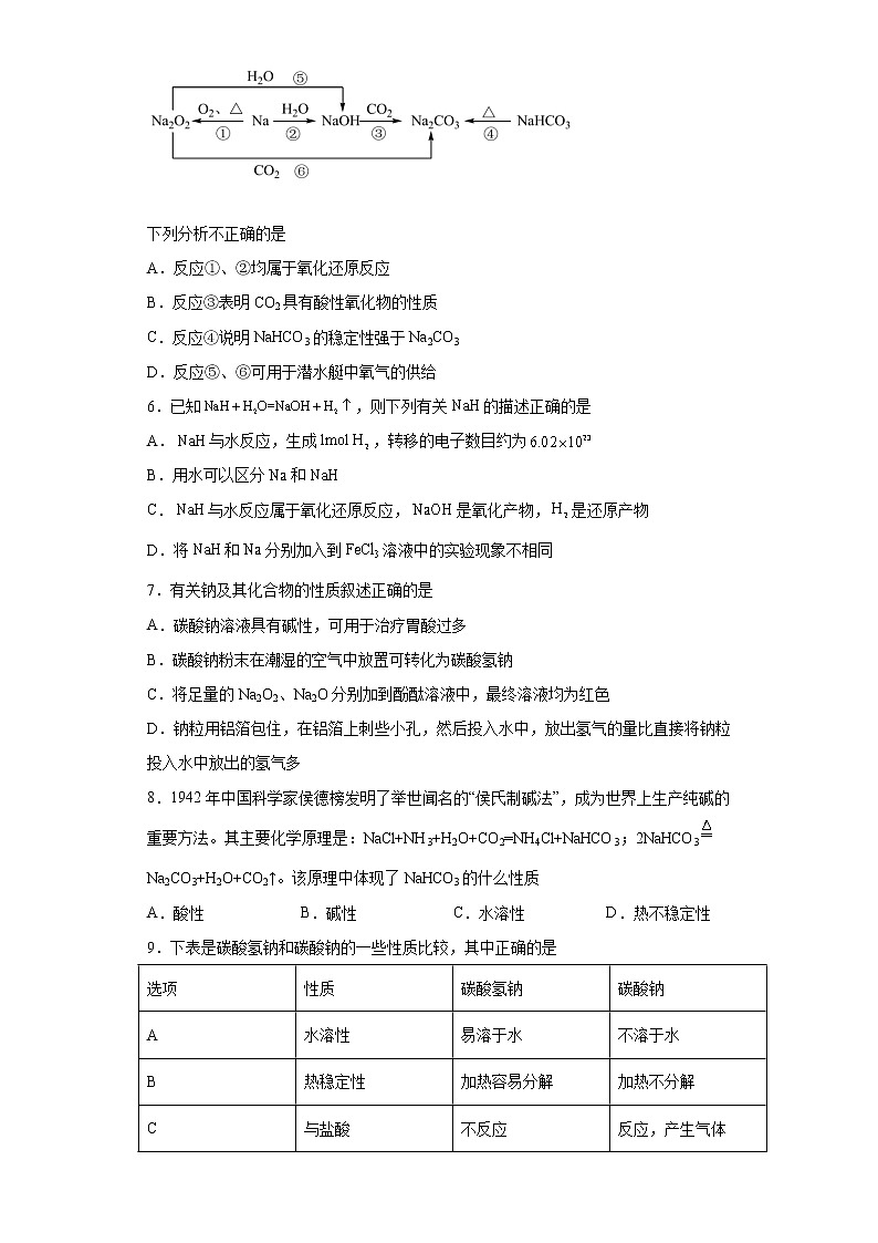 第二章第一节 钠及其化合物训练题2021-2022学年高一化学人教版（2019）必修第一册第2页