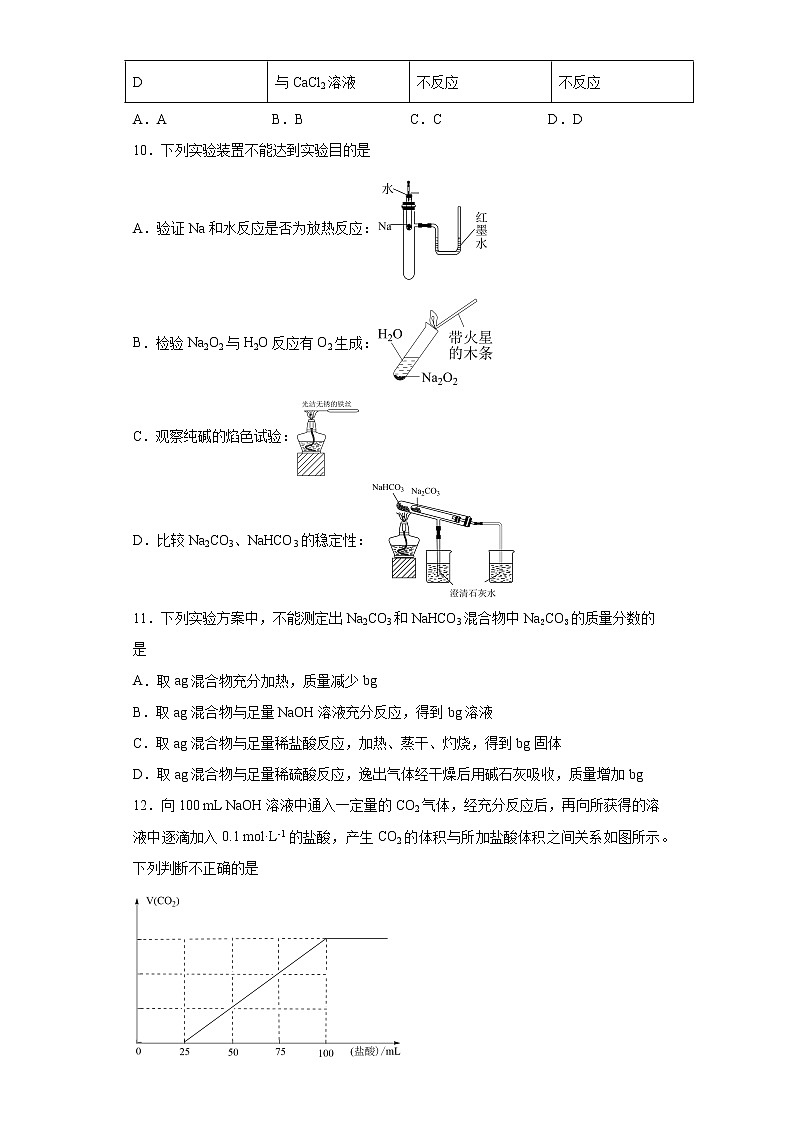 第二章第一节 钠及其化合物训练题2021-2022学年高一化学人教版（2019）必修第一册第3页