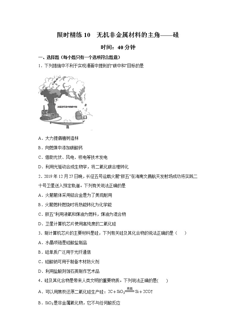 专题10 无机非金属材料的主角——硅 （限时精炼）-2022年高三毕业班化学常考点归纳与变式演练（原卷版）第1页