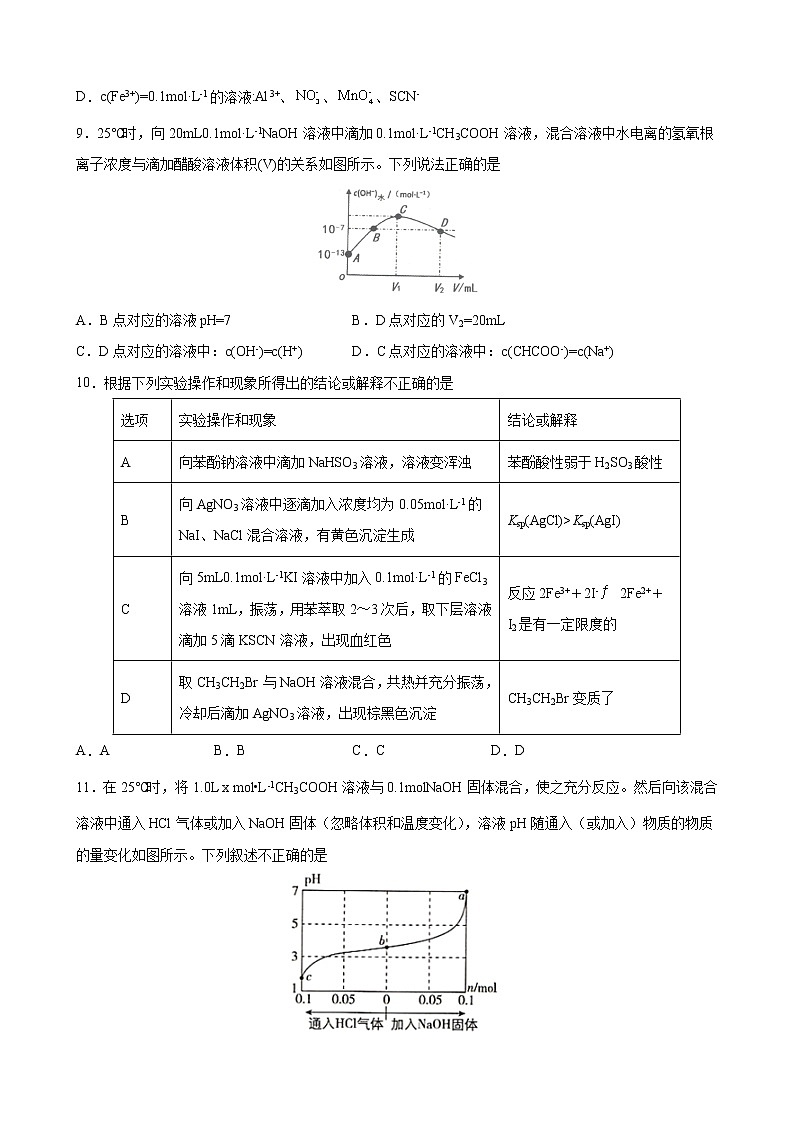 第三章水溶液中的离子反应与平衡期末复习模拟卷2021-2022学年高二上学期化学人教版（2019）选择性必修103