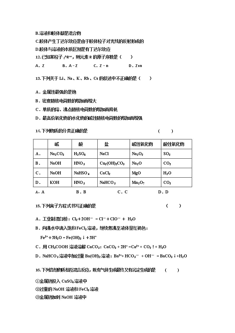 2021-2022学年高一上学期化学人教版（2019）必修第一册+期末复习试题+第3页