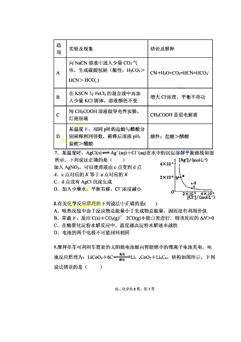 辽宁省沈阳市2020-2021学年度（上）市级重点高中联合体期末测试高二化学试题图片版03