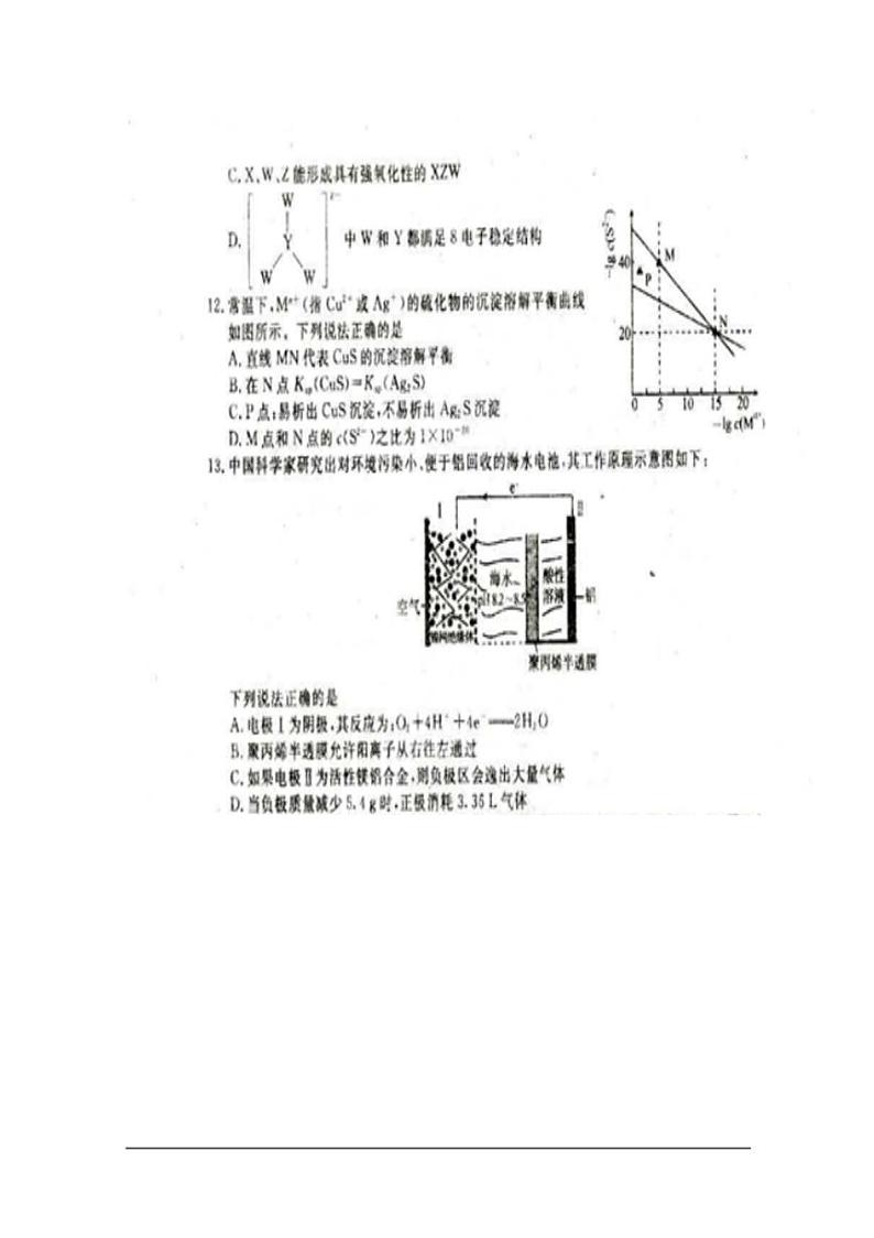 四川省广安遂宁资阳等七市2020届高三上学期第一次诊断性考试化学试题含答案03