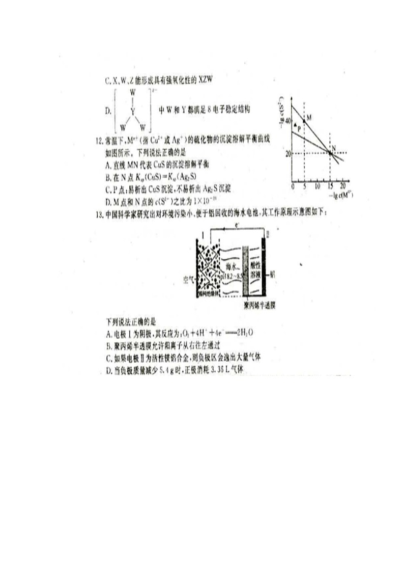 四川省广安遂宁资阳等七市2020届高三上学期第一次诊断性考试化学试题含答案03