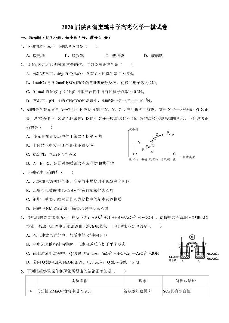 2020届陕西省宝鸡高考化学一模试卷pdf版01