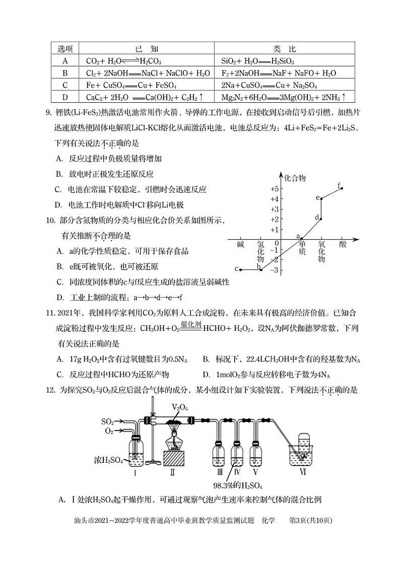 1-汕头市2022届高三期末（化学）试题第3页