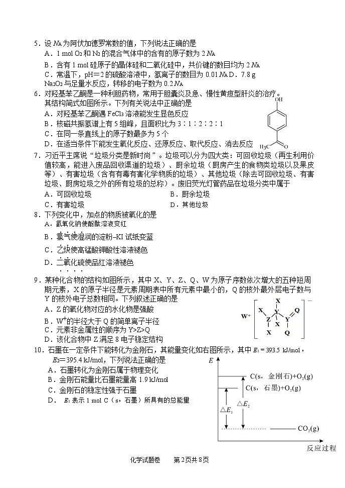 湖南省株洲市2021届高三上学期教学质量统一检测（一）化学试题 Word版含答案第2页