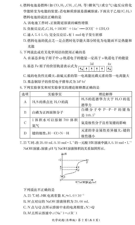 湖南省长沙市长郡中学2021-2022学年高二上学期期末考试化学试卷（PDF版）第2页