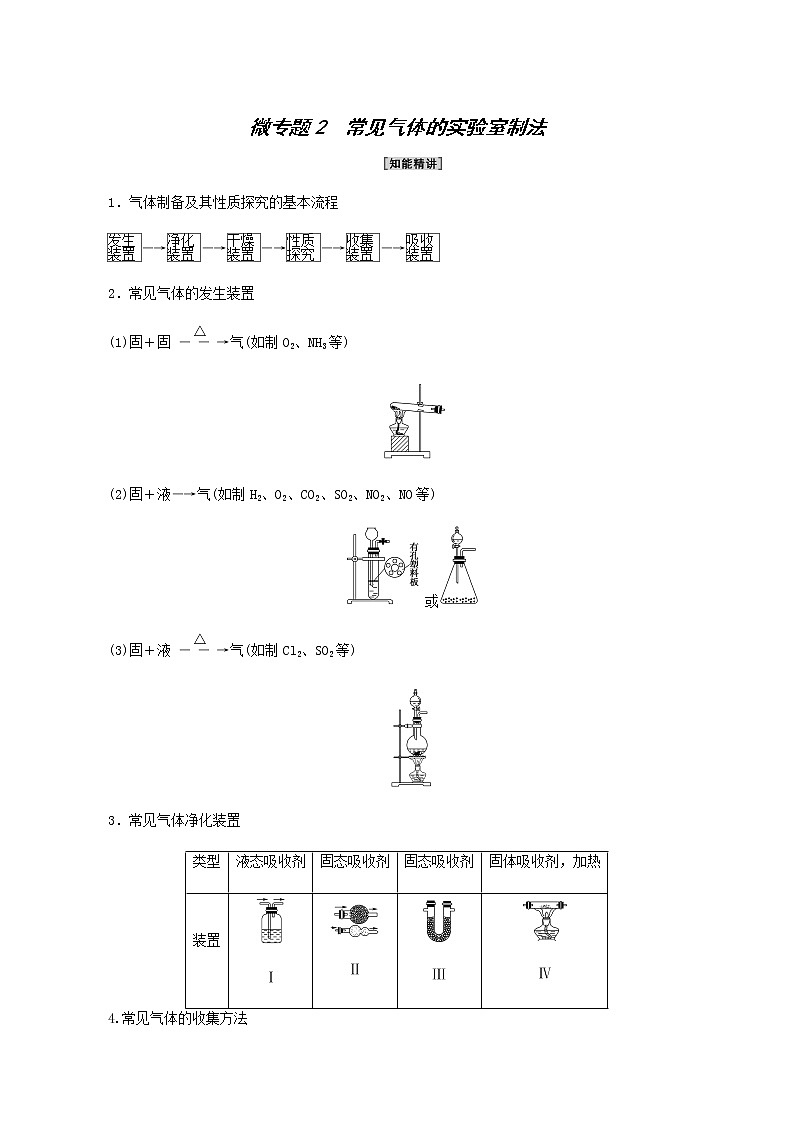 人教版 (2019)必修二第5章 化工生产中的重要非金属元素 第2节 微专题 2常见气体的实验室制法学案01