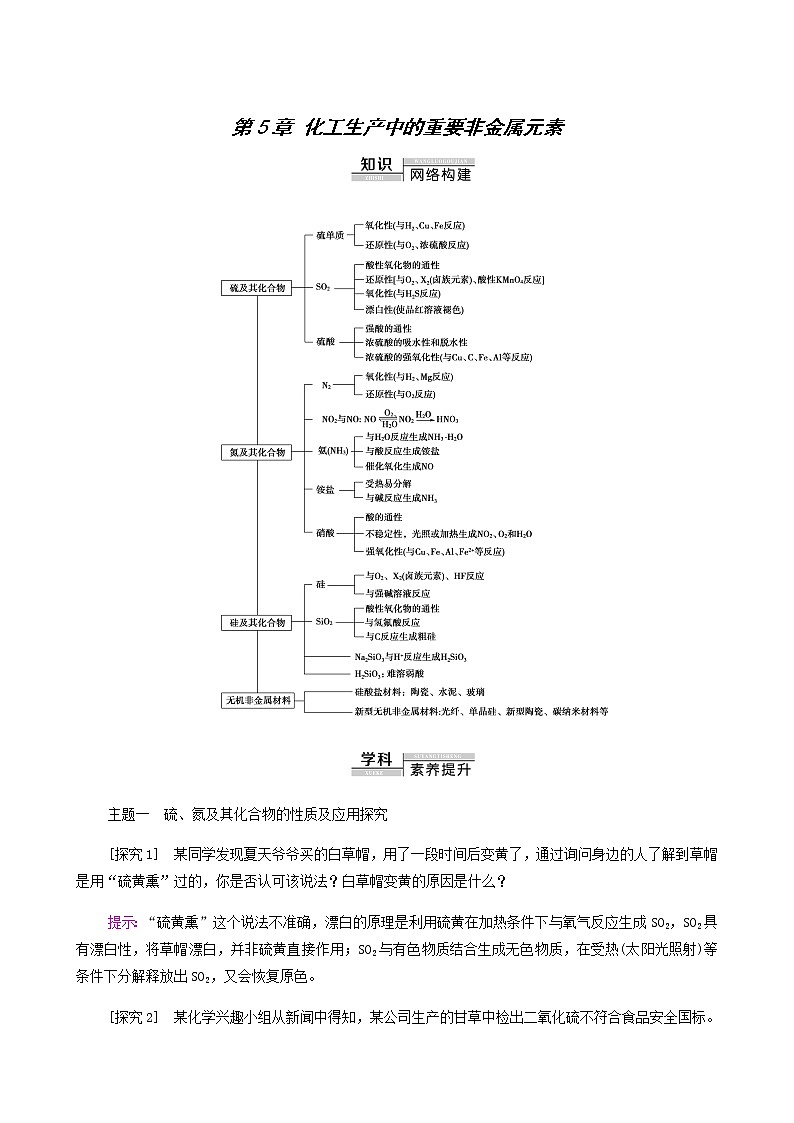 人教版 (2019)必修二 第5章 化工生产中的重要非金属元素 章末复习课85学案第1页