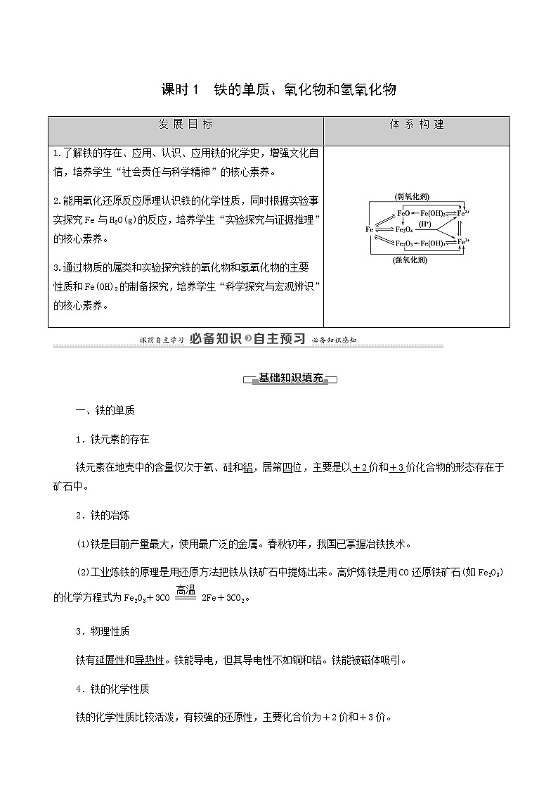 人教版必修一 第3章 铁金属材料 第1节 课时1铁的单质氧化物和氢氧化物学案01