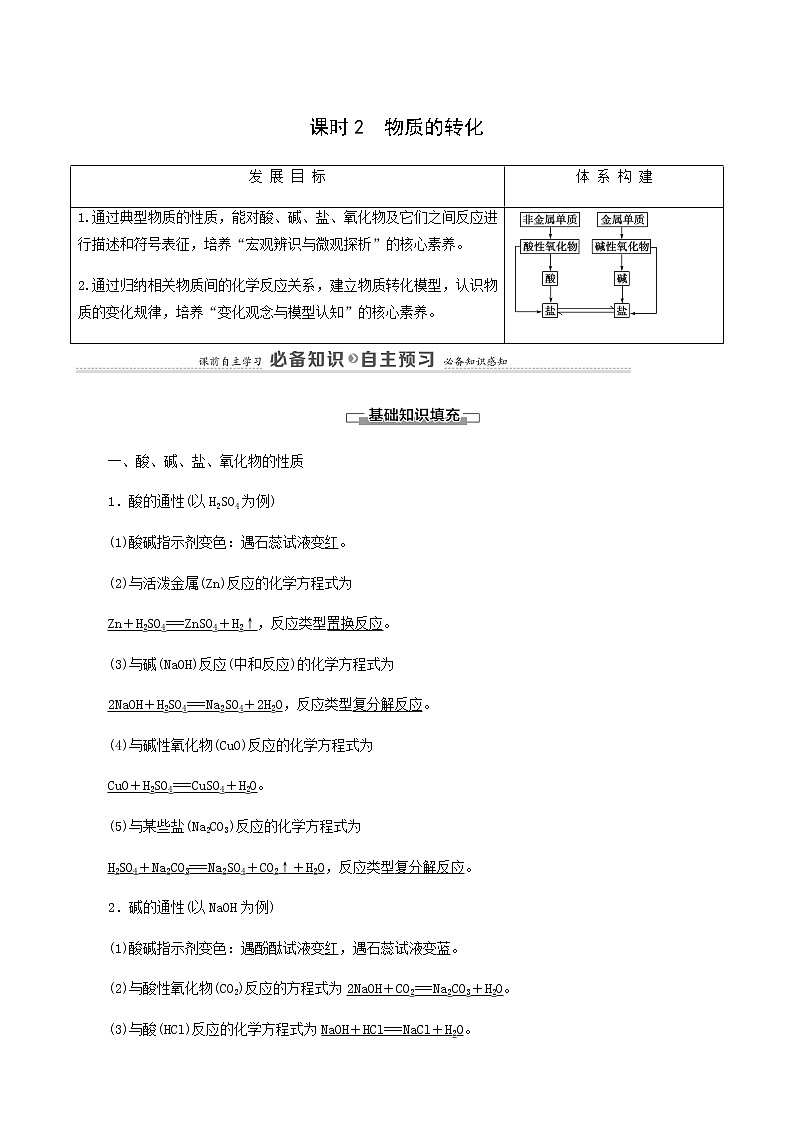 人教版必修一 第1章 物质及其变化 第1节 课时2物质的转化学案第1页