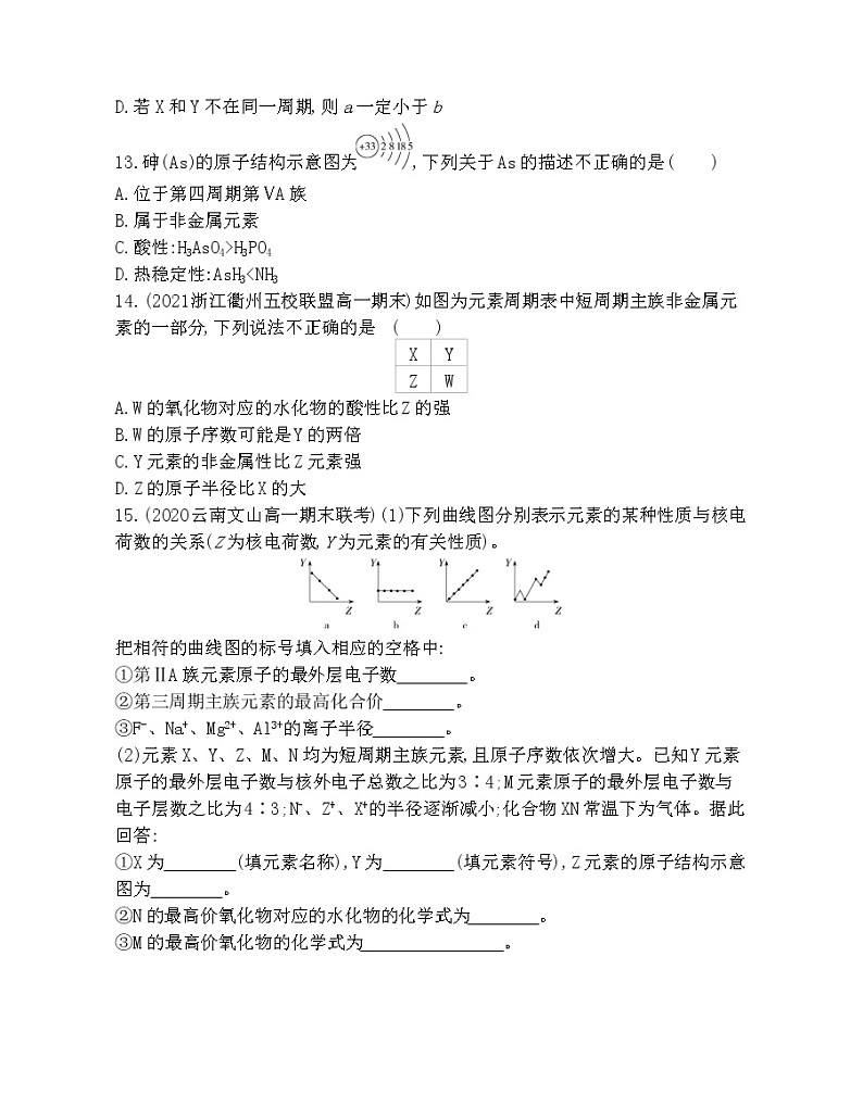 第1课时　原子核外电子的排布　元素周期律-2022版化学必修2 人教版（新课标） 同步练习 （Word含解析）第3页