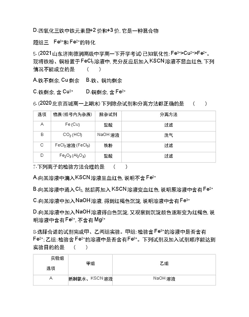 第二单元　探究铁及其化合物的转化-2022版化学必修第二册 苏教版（2019） 同步练习 （Word含解析）第2页