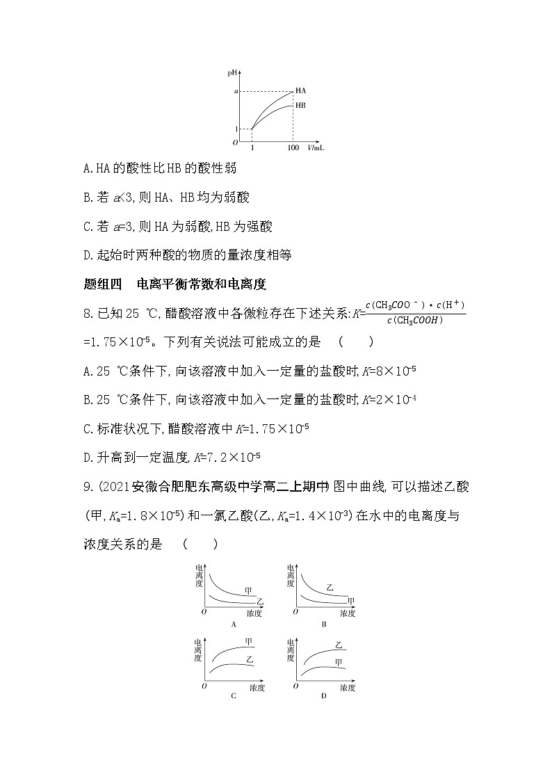 第1课时　强电解质和弱电解质　弱电解质的电离平衡-2022版化学选择性必修1 苏教版（2019） 同步练习 （Word含解析）第3页