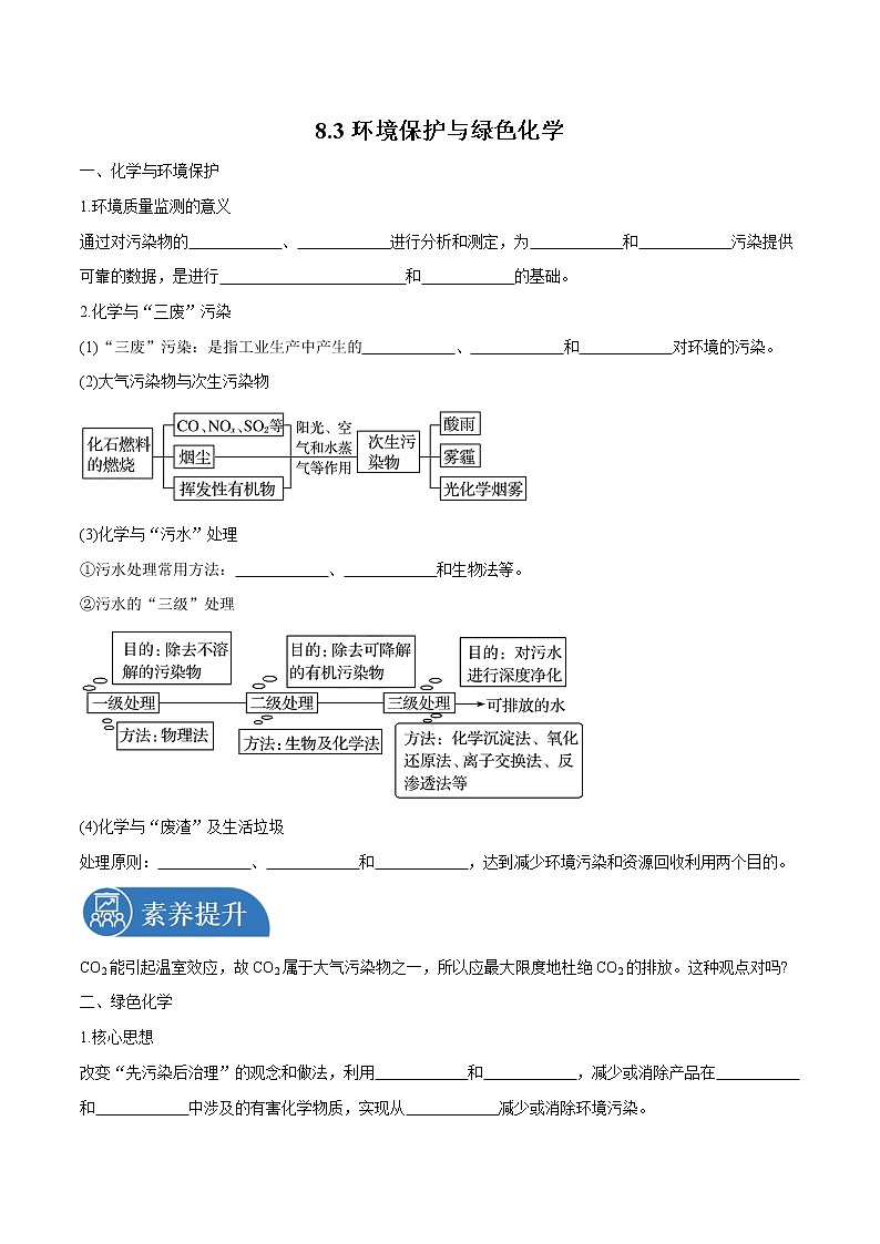 8.3   环境保护与绿色化学 导学案  高中化学新人教版必修第二册（2022年）01