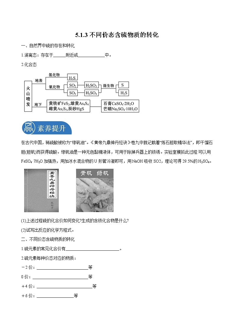 5.1.3  不同价态含硫物质的转化  导学案  高中化学新人教版必修第二册（2022年）01