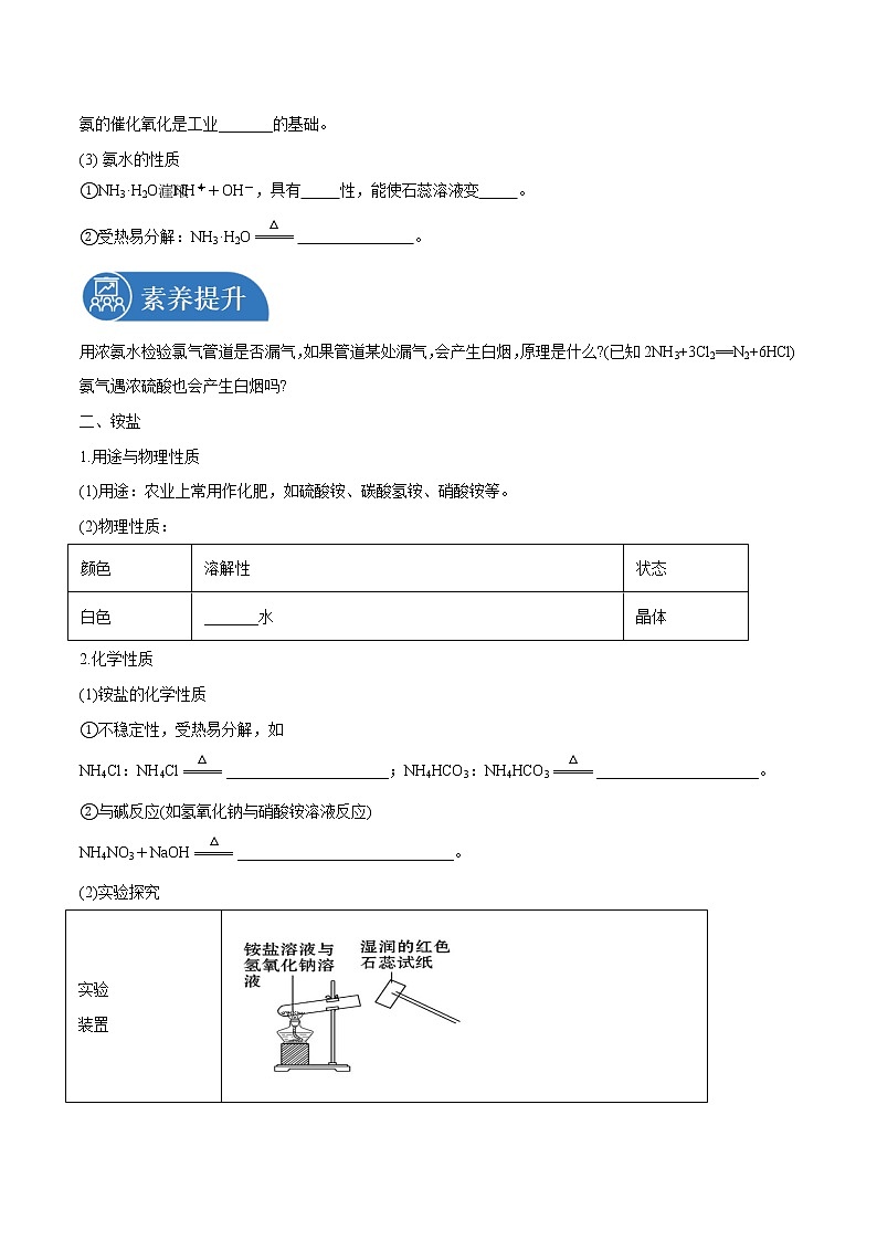 5.2.2  氨和铵盐  导学案  高中化学新人教版必修第二册（2022年）第2页