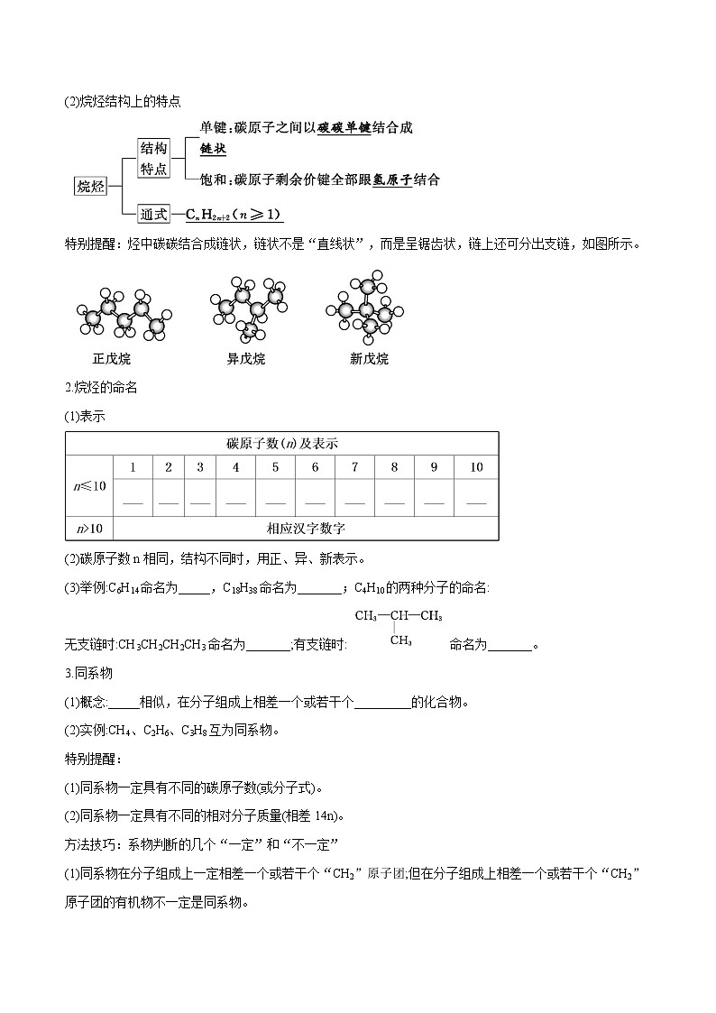 7.1.1  有机化合物中碳原子的成键特点　烷烃的结构  导学案  高中化学新人教版必修第二册（2022年）第2页