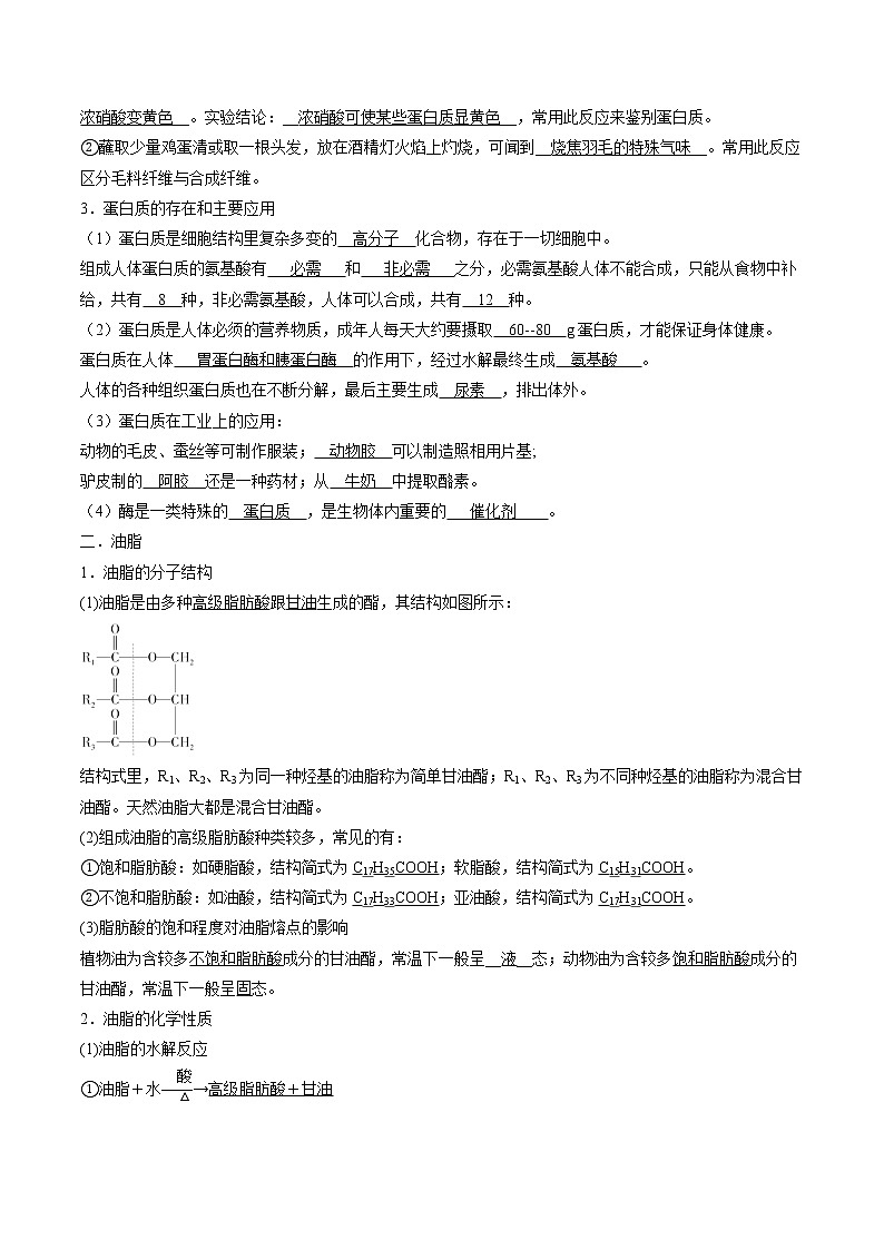 7.4.2 油脂 蛋白质    导学案   高中化学新人教版必修第二册（2022年）第2页