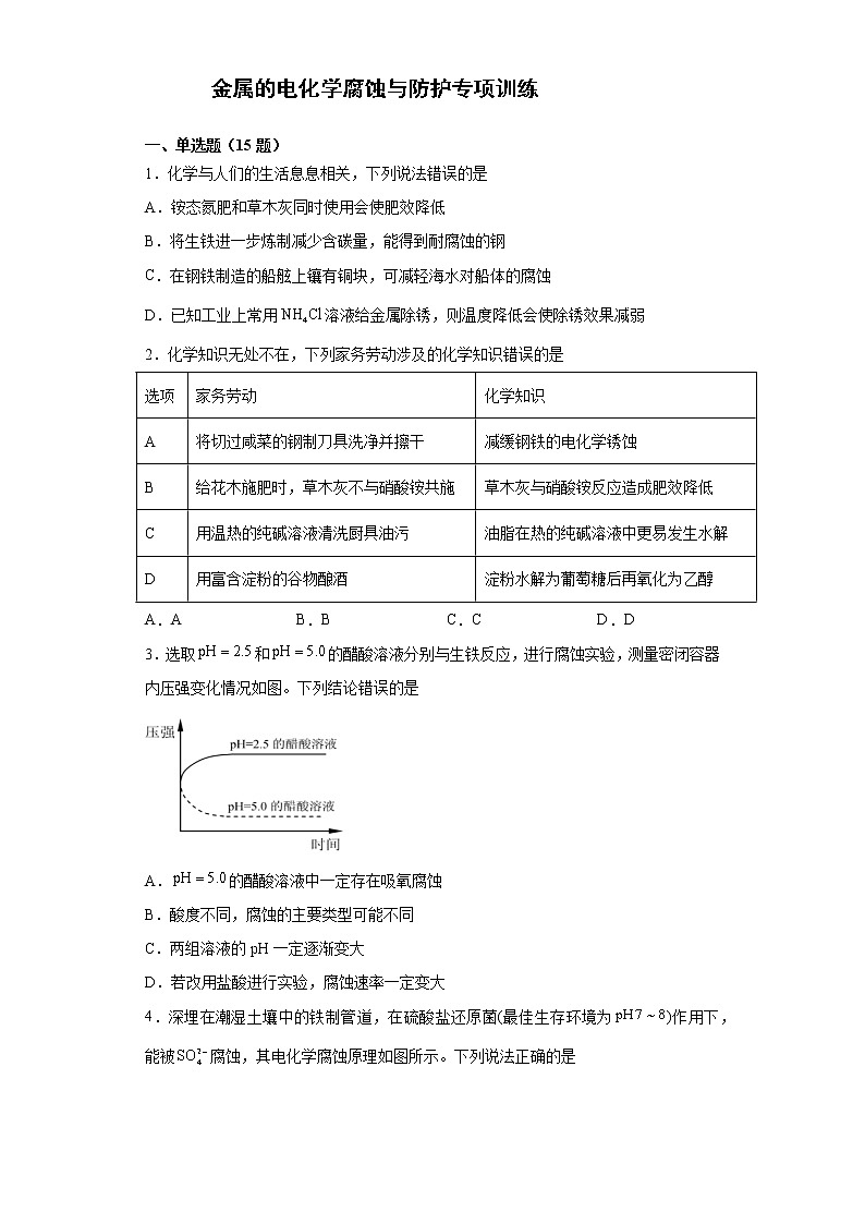 2022届高三化学高考备考一轮复习金属的电化学腐蚀与防护专项训练第1页