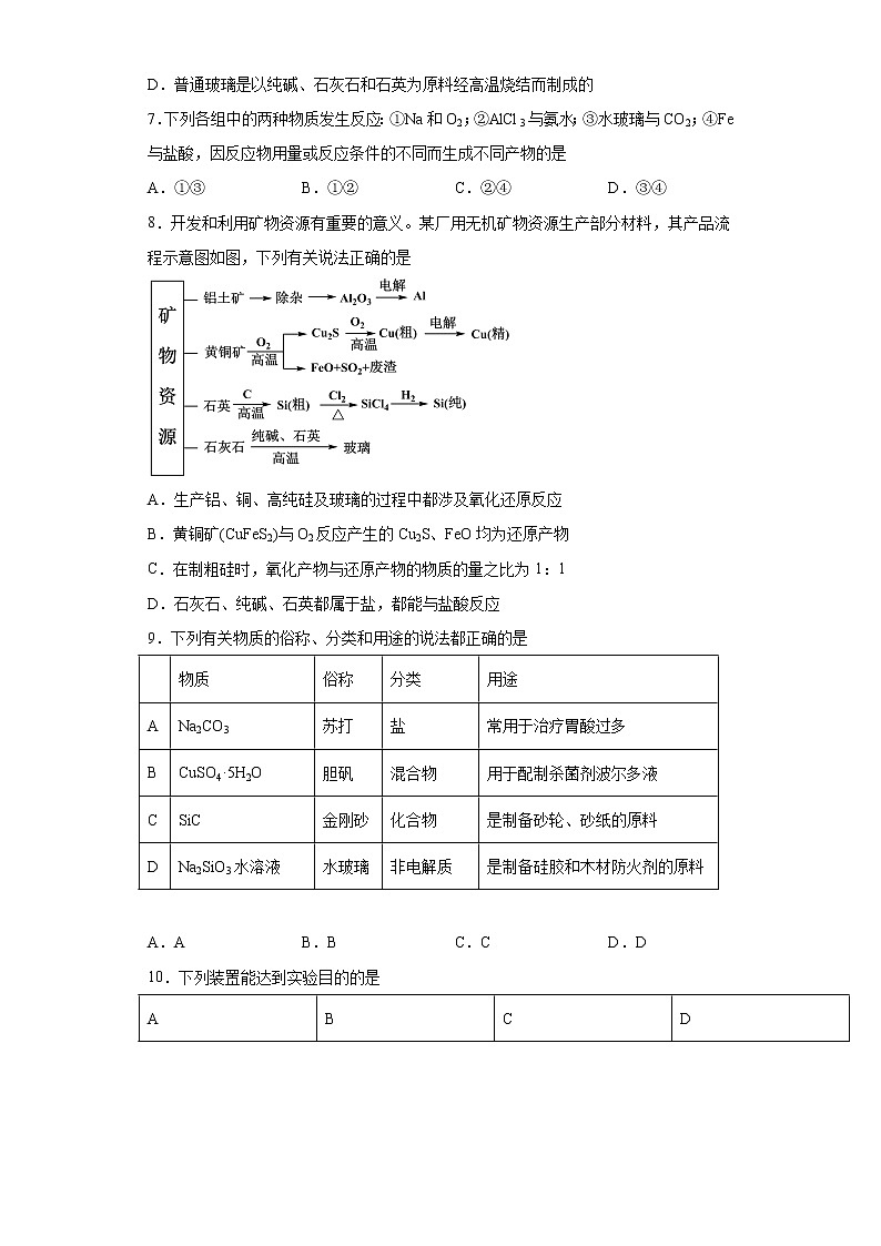 第五章第三节 无机非金属材料训练题2021-2022学年高一化学人教版（2019）必修第二册第2页