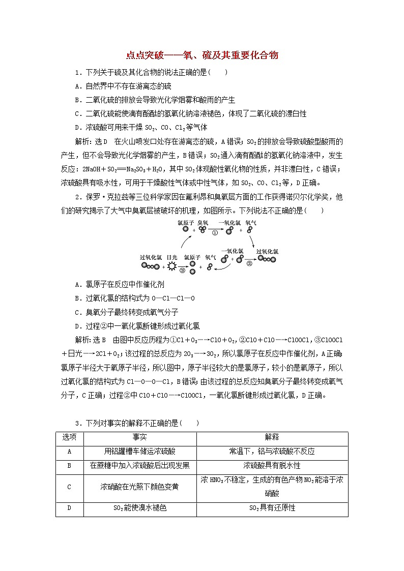 2022届高考化学一轮复习跟踪检测21点点突破__氧硫及其重要化合物含解析第1页