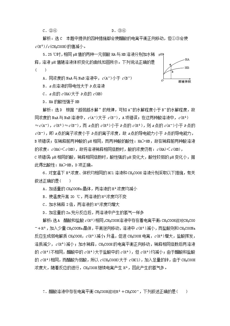 2022届高考化学一轮复习跟踪检测45点点突破__弱电解质的电离平衡含解析第2页